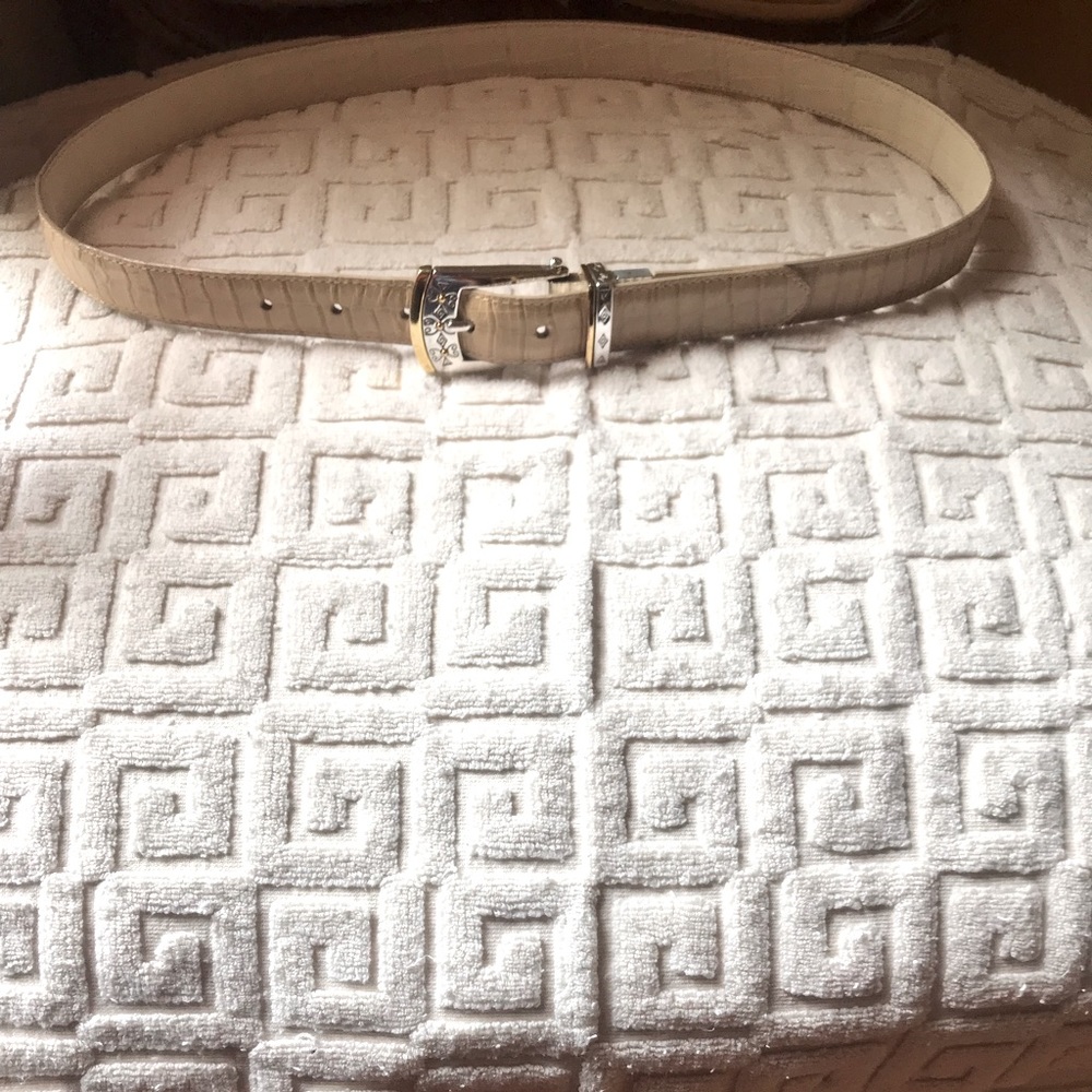Reversible belt with gold and silver buckle in beige and snake skin.